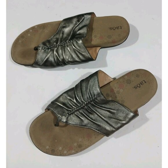 Taos Gift 2 Silver Leather Slide Thong Sandals - Picture 4 of 7